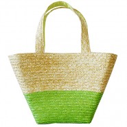 Straw Tote: Woven Wheat Straw Tote - 2 Tones - Lime - BG-R11052LM